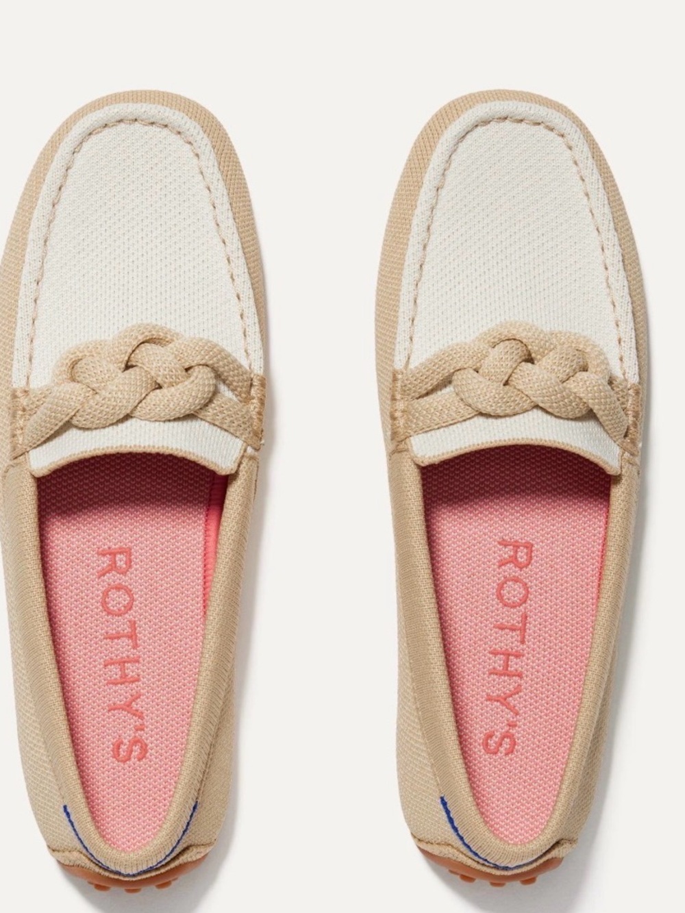 Rothy's NEW Beige Braided Slip-On Loafers with Pink Insole